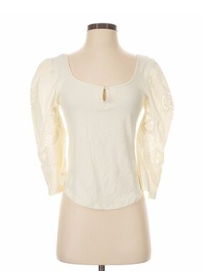 Free People Brunch Date Cream Scoop Neck Long-Sleeve Women's Top Medium
